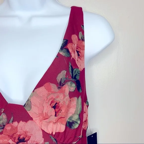 Lulus Amore To See Burgundy Floral Ruched Dress Size M NWT‎ - Image 7