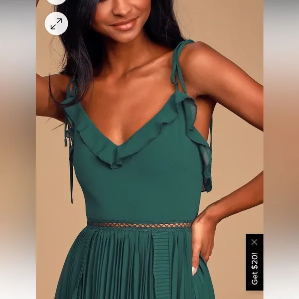Lulu's Never‎ A Dull Moment Emerald Green Tie-Strap Pleated Midi Dress - Image 5