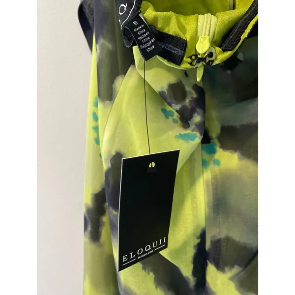 New Eloquii Halter Maxi Dress Chartreuse Black Watercolor Print Size 18 - Image 3