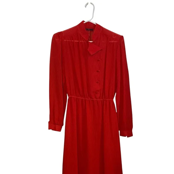 Vintage 70s 80s Cabaret Paris Red black Pin Striped Secretary dress valentines - Image 4