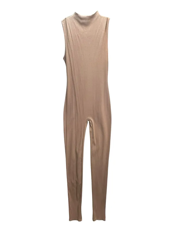 Lilly’s Kloset Brown Ribbed Mock Neck Sleeveless Jumpsuit Catsuit L NWT - Image 3
