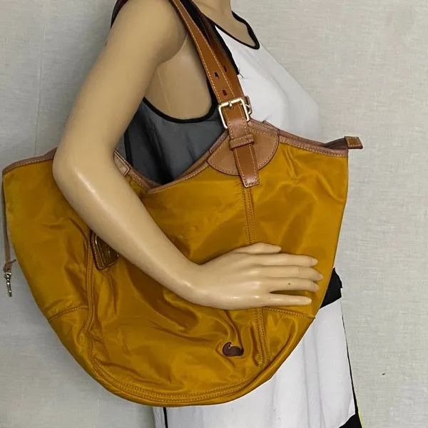 Dooney & Bourke XL Yellow Brown Nylon Shoulder Bag - Image 7