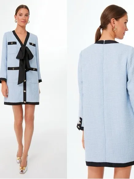 Pomander Place Light Blue Tweed Dress with Black Trim - Image 2
