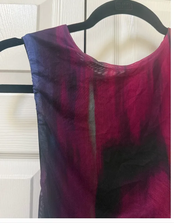 Purple Abstract Ruched Mesh Maxi Dress — Small - Image 2