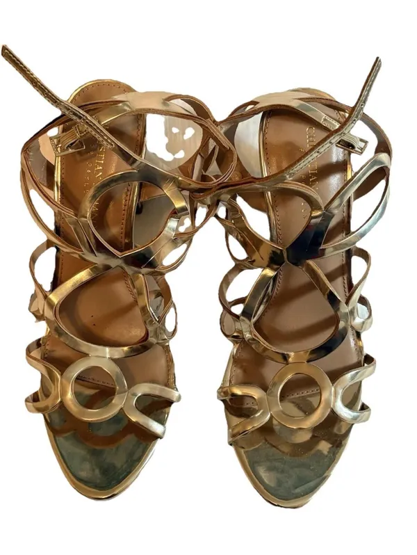 Christian Siriano for Payless Gold Strappy Stiletto Open Toe Synthetic Heels 9 - Image 2