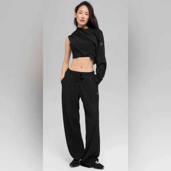 Alo NWT Muse Wide Leg Pants Black & Drawstring, Pockets Size S - Image 6