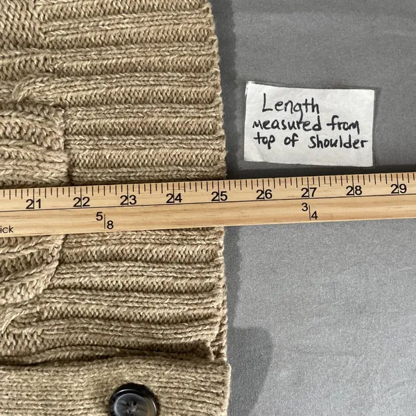 Y2K Cable Knit Cardigan Size Large Tan Button Sweater Pockets Chunky Academia - Image 9
