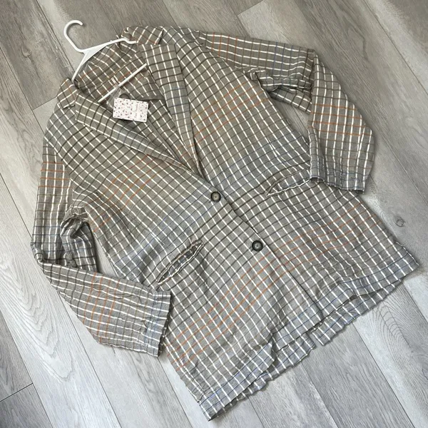 Free People Blazer Jacket NWT cotton plaid better together womens Brown (large) - Image 3