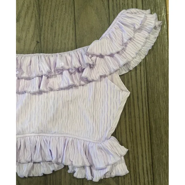 Astr The Label Women's Lavender Pintuck Tie Front Crop Top Ruffle L NWT - Image 7