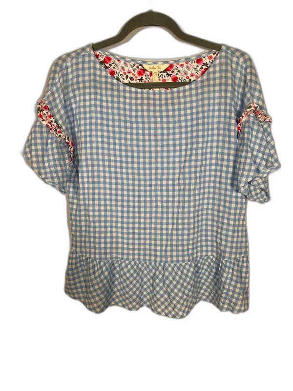 Matilda Jane Womens Wish You Were Here Blue White Gingham Blouse Top Xs - Image 2