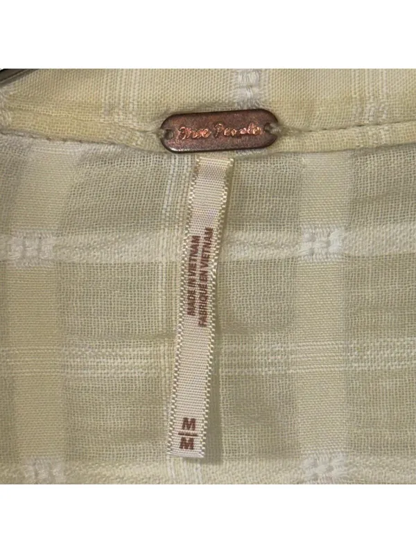 Free People Yellow Plaid Raw Hem Button Front Shirt Medium - Image 4