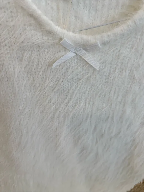 For Love & Lemons Fuzzy Knit Mini Dress White Size Small Bow Detail NWT - Image 8
