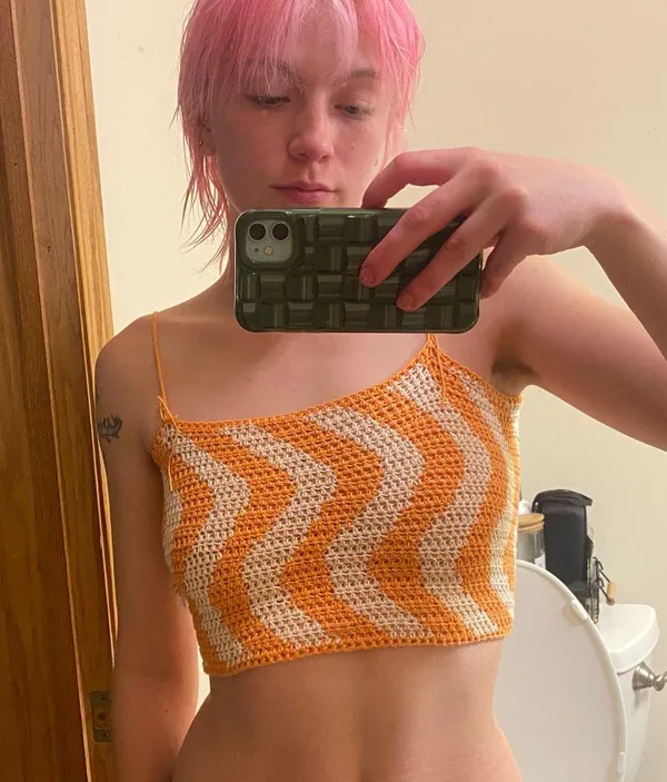 Handmade Orange Cream Crochet Top Size M - Image 3
