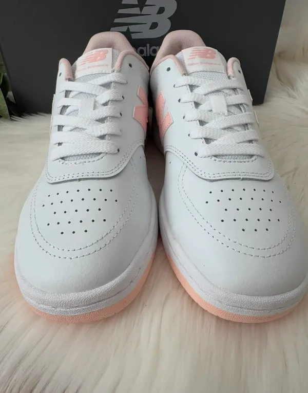 New Balance BB80 Low-Top Leather Sneakers, White/Pink Rose, Size 10/EU41.5 - Image 2