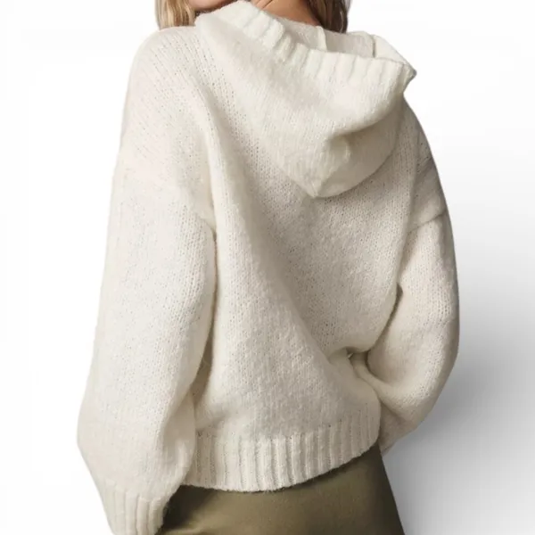 PILCRO Anthropologie‎ Cream Chunky Knit Oversized Hoodie Sweater Women Large - Image 4
