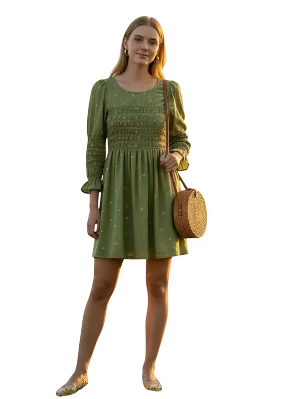 Urban Outfitters Mabel Smocked Floral Mini Dress Green Cottagecore Womens Large - Image 2
