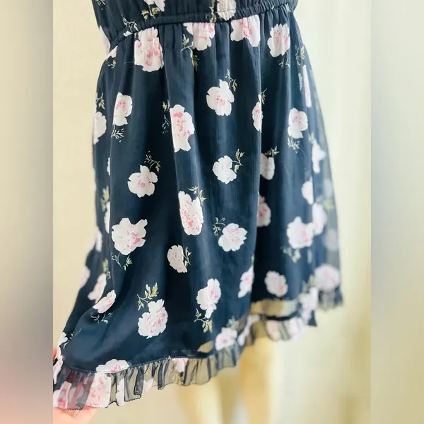 Abercrombie Fitch Dress Womens small Blue Floral Print Fit & Flare Ruffled Hem - Image 12