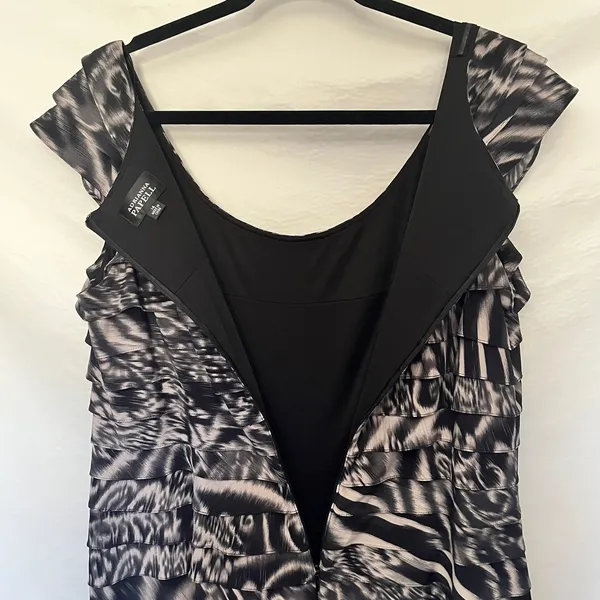 Adrianna Papell Tiered Sheath Dress 14 Mob Wife Animal Maximal Cocktail Abstract - Image 10