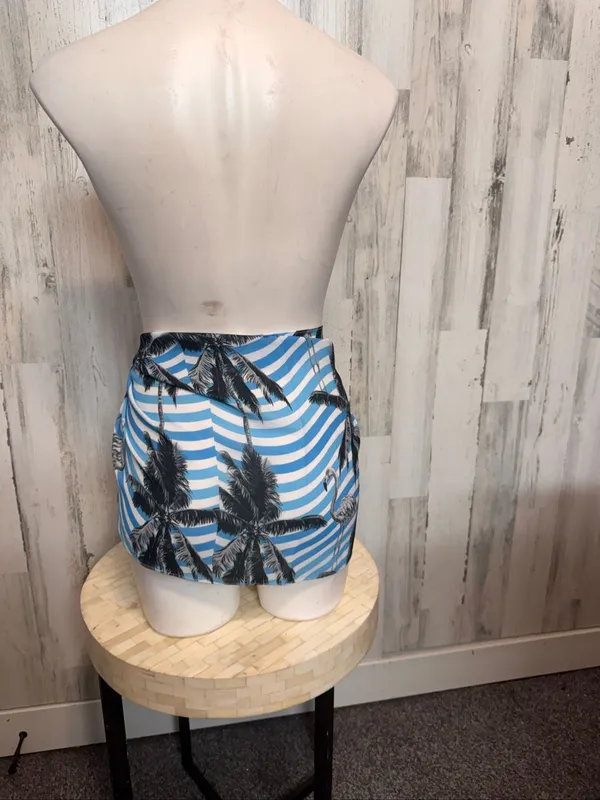SheIn Flamingo Palm Tree Striped Tie Side Sarong Mini Swim Skirt Cover Up One Size Blu - Image 3