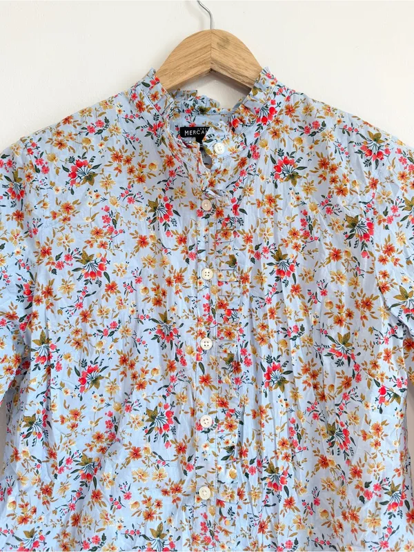 J. Crew Floral Button Up Shirt Size Small Blue Orange Cotton - Image 4