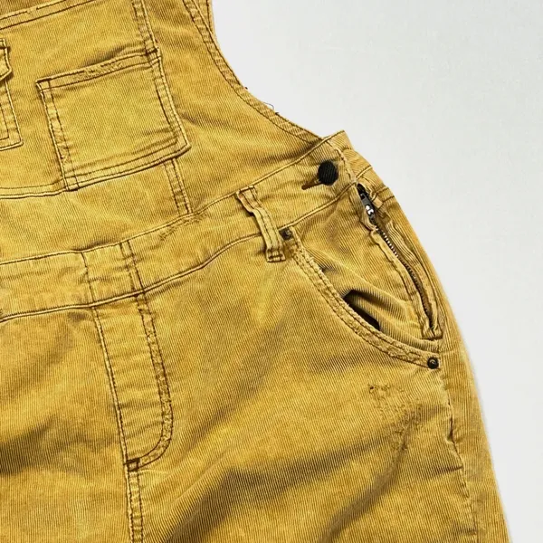 Free People Corduroy Overalls‎ Womens 29 Straight Leg Distressed Mustard Yellow - Image 11