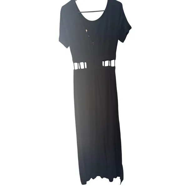 Lush Black Short Sleeve Cage Waist Cut Out Maxi Dress‎ Women Size Small Cute - Image 2