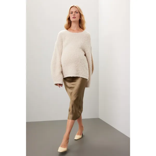 Ripe Lexie Gold Satin Slip Pull On Midi Skirt Maternity Size Large - Image 5