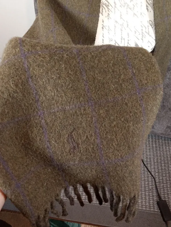 Polo by Ralph Lauren Olive Fringe Scarf Lambswool Windowpane Old Money - Image 5