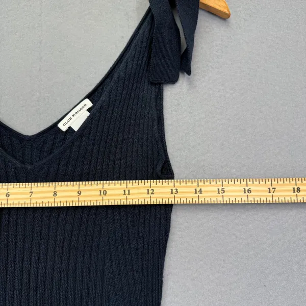 Club Monaco Womens Navy Blue Ribbed Linen Blend Tie Shoulder‎ Midi Dress Size M - Image 3