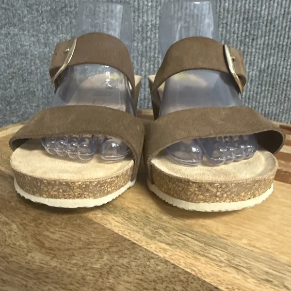 Bio Green Spain Wedge Slide Sandals Sz 40 Brown Leather Dual Suede Buckle Straps - Image 5