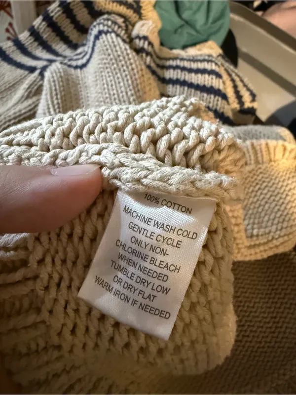 LOFT Cream Crewneck Sweater with Navy Stripes - Image 4