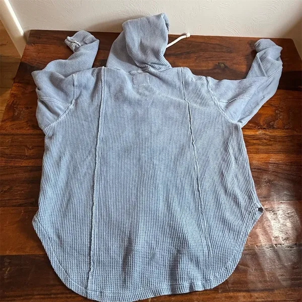American Eagle Outfitters Sweater Womens XS Blue‎ Waffle Knit Hooded - Image 3