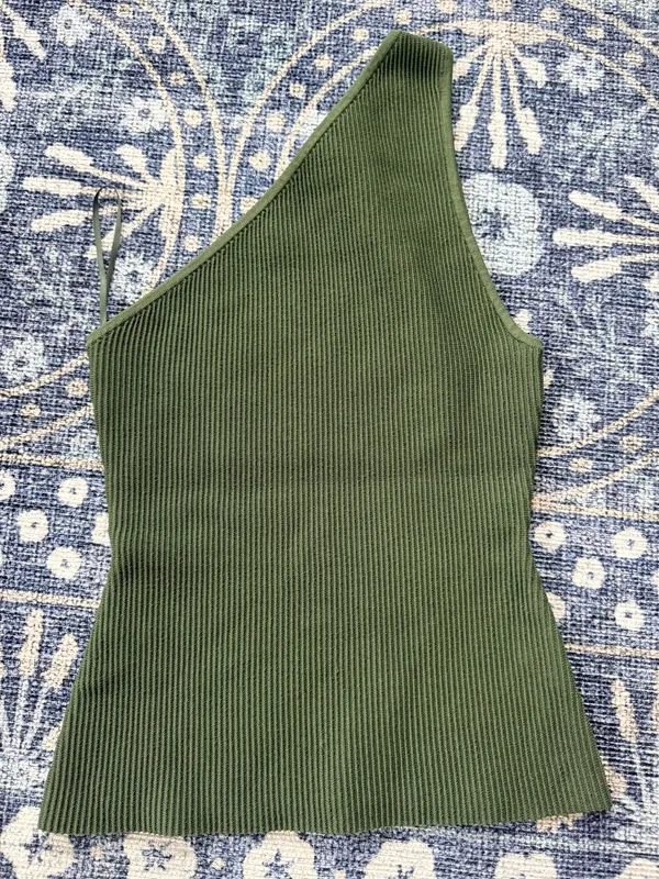 Babaton Olive Green One-Shoulder Rib Knit top - Image 2