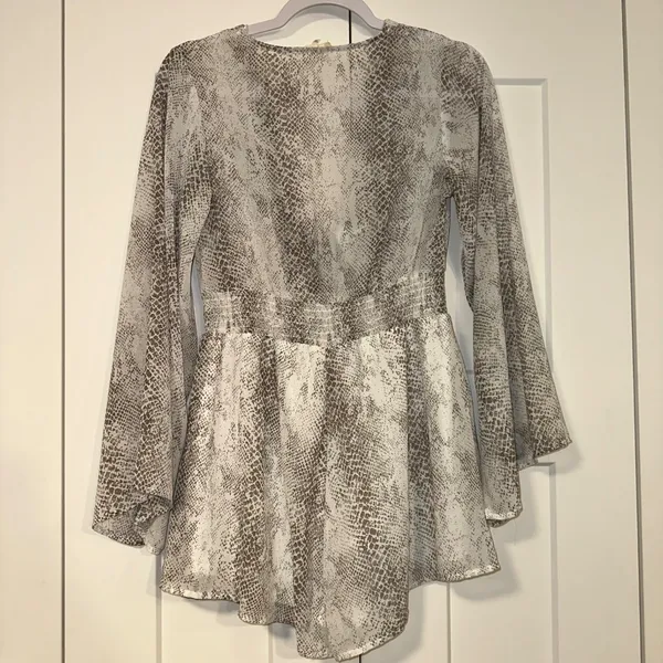 Altar'd State Romper Snakeskin Print‎ Tie Front Long Sleeve XS - Image 2