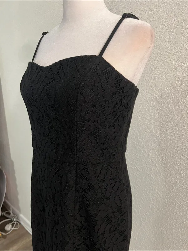 French Connection Black Lace Mini Dress with Spaghetti Straps - Image 3
