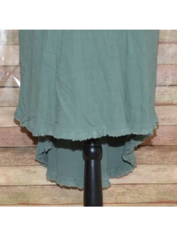 Umgee Women's M Green Linen Cotton Lagoon Tunic Top Mini Dress w/Fringe Trim - Image 3