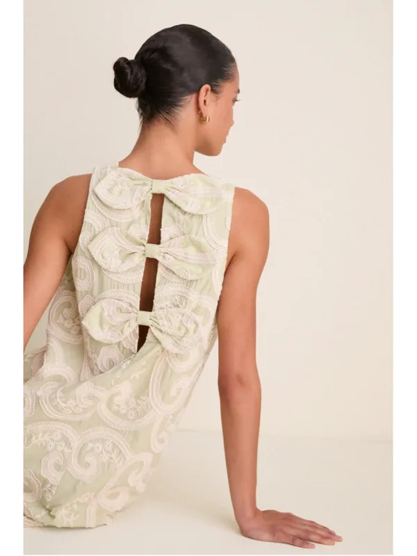 Tuckernuck Celadon Scroll Embroidered Bows Portia Dress Date Night Resort Beach - Image 2