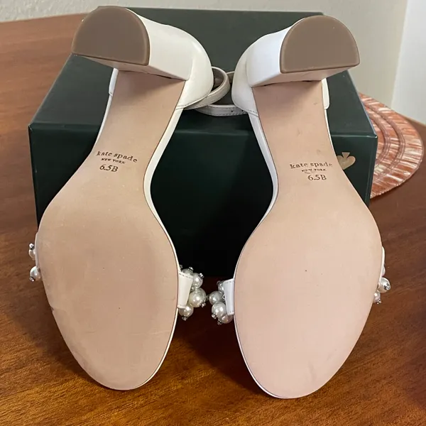 Kate Spade NIB Rosa Pearly Stud Ankle-strap Block Heels Ivory Parchment Size 6.5 - Image 12