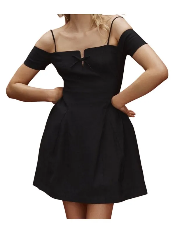 Maeve Anthropologie Bow Off-The-Shoulder Mini Dress Black XS - Image 3