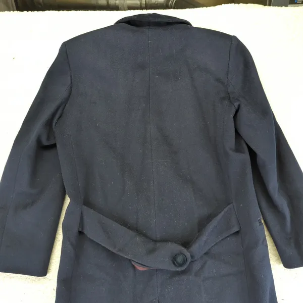 Vtg Charter Navy Blue Wool Long Coat Double Breasted‎ One Button Womens 6 Petite - Image 9