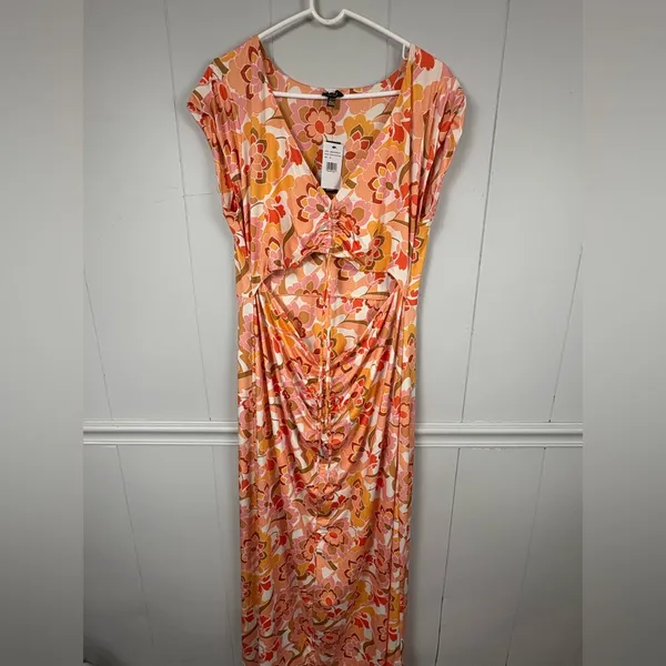 NWT AFRM Anthropologie Lizette Coral Floral Cutout Slinky Maxi Dress 2X Boho - Image 6