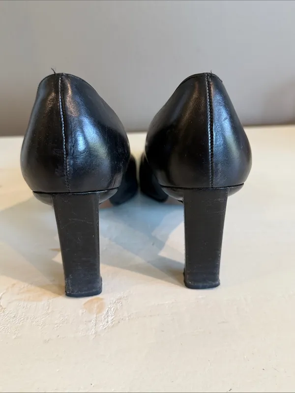Ralph Lauren LAUREN RL Classic Black Leather Square-Toe Pumps 8AA Preppy Old Money Minimalist - Image 3