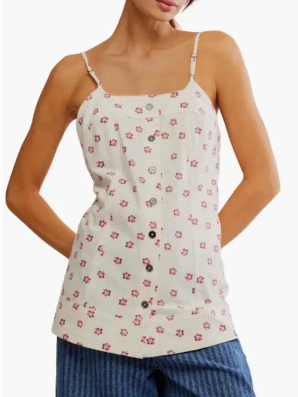 Free People Maddie Floral Print Sleeveless Top Cotton Square Neck Size XS NWOT - Image 3