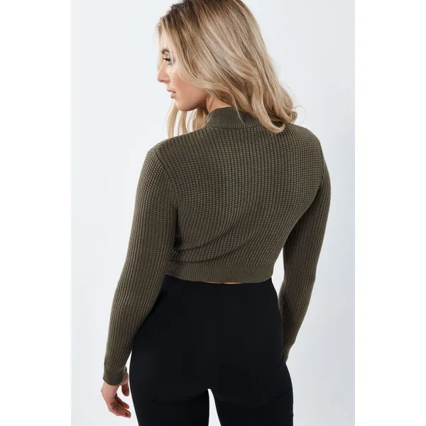 NWT GARAGE Mock Neck Ribbed Long Sleeve Cropped Sweater‎ Olive Green Size XS - Image 3