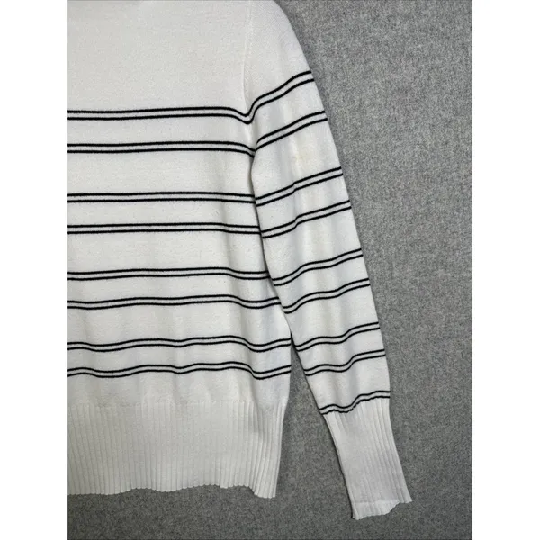 French Connection Medium Sweater Striped Mock Neck White‎ Black Long Sleeve - Image 6
