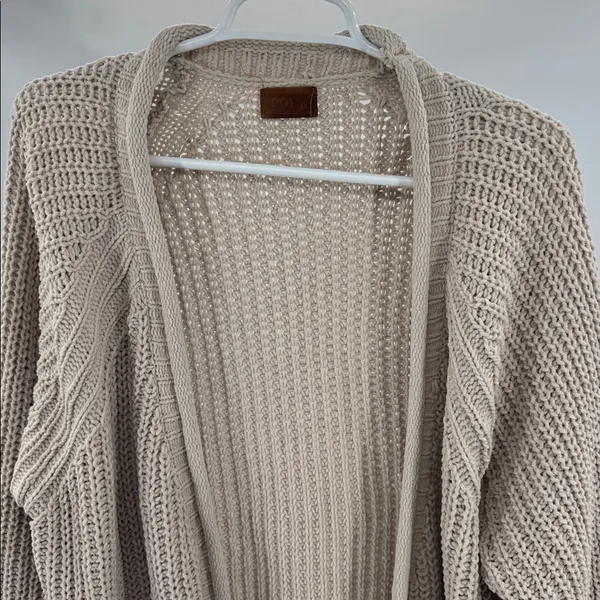 POL Beige Knit Women's Cardigan knit oversized open front M neutral casual - Image 6