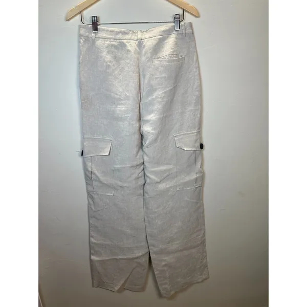 Massimo Dutti Cargo Pants Womens 6 Tan Linen Blend Wide Leg Trousers Utility - Image 2
