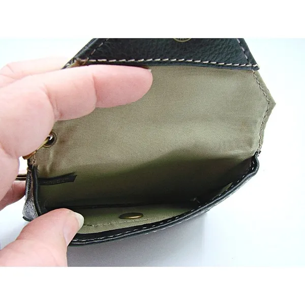 Small Wallet Key Ring Purse Charm Black Card Holder Leather Credit Cards Pocket - Image 6