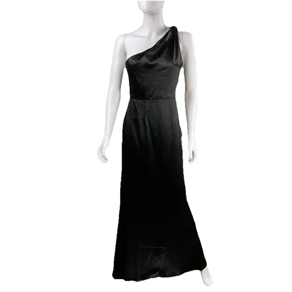 Lulus Black Satin One-Shoulder Open‎ Back Formal Maxi Dress Size Small - Image 8