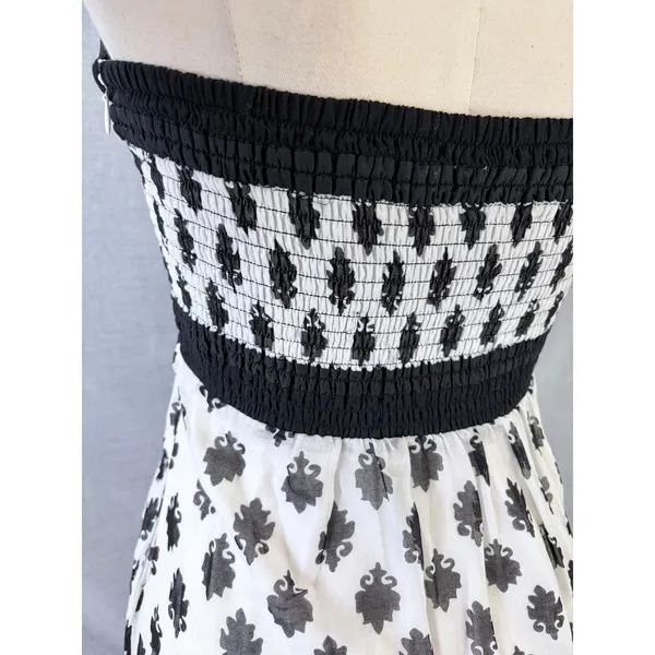 Maeve Anthropologie Black White Damask Medallion Strapless‎ Smocked Midi Dress M - Image 7
